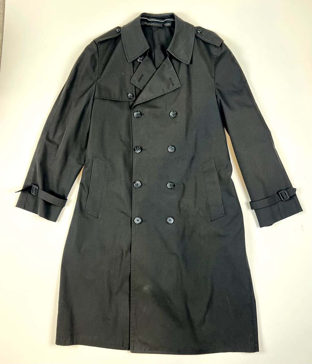 Vintage London Fog Black Trench Coat Men's Size 42 Long Double Breasted Raincoat